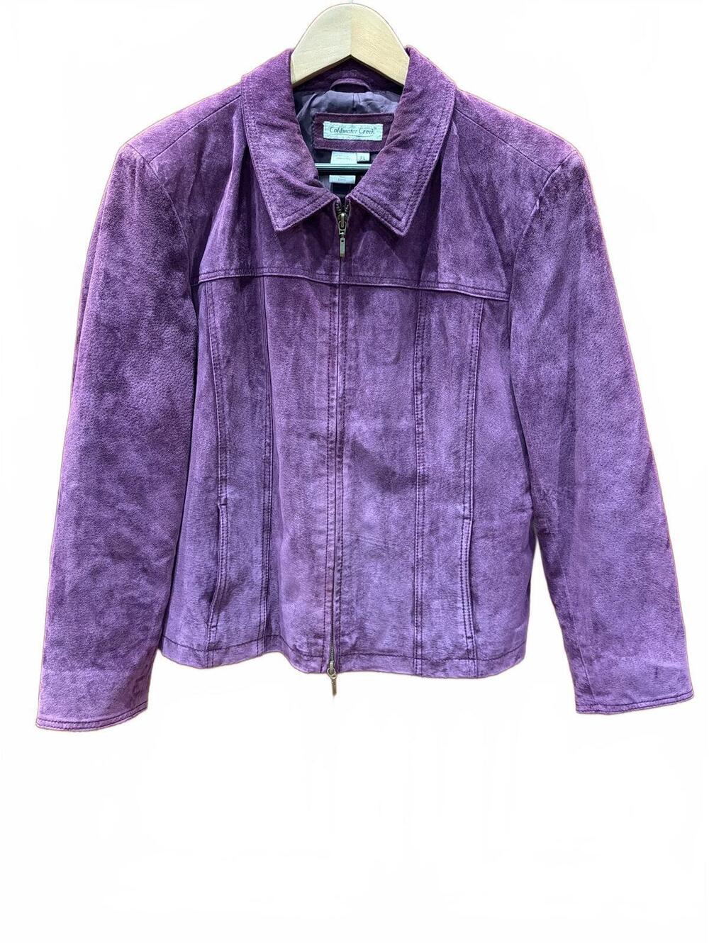 Coldwater Creek Suede Leather Zip Jacket Purple PLarge Fall Outdoor Luxury
